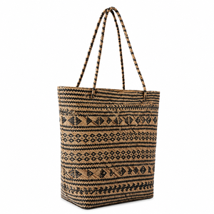Eco-friendly <b>Straw</b> Tote <b>Bag</b> Geometric Woven Pattern Bohemian Style Open Top Shopping <b>Bag</b> All Seasons Use - Product Image 6