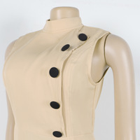 Robe d'été élégante S-3XL 2025 à col montant sans manches boutonnée, coupe trapèze, grande taille pour femme, idéale pour le bureau