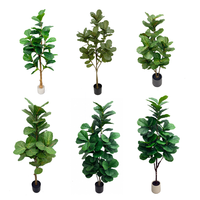 Arbre artificiel en bambou en plastique, feuilles en soie effet naturel, plante artificielle verte avec pot noir – Vente en gros