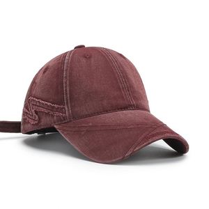 Casquette de baseball 6 panneaux unisexe en coton délavé et vieilli avec broderie de lettres, ajustable, pour le printemps et l'été, style streetwear - Product Image 1