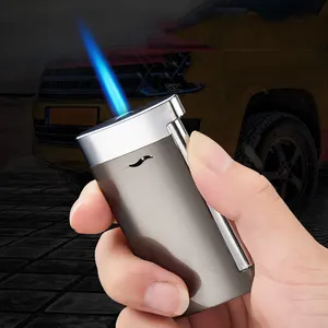 Mini Custom Winddicht Sigaret Luxe Lichtere Metalen Blauwe Vlam Aansteker Aansteker Voor Sigaar