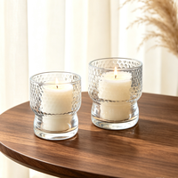Support de bougie en verre transparent gaufré nid d'abeille style nordique, double couche, taille cintrée, récipient vide pour bougie parfumée