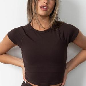 Camiseta ajustada de Yoga de estilos básicos para mujer con etiqueta privada personalizada, Camiseta corta de yoga transpirable para gimnasio y Fitness - Product Image 5