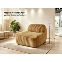 Fauteuil simple en velours côtelé avec coussin épais et dossier arrondi pour salon, chambre, appartement, hôtel, mobilier d'appoint de style lounge