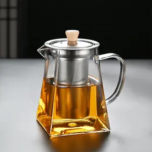 CnGlass 900ML High Quality Borosilicate Glass Teapot Handmade Cold Brew Coffee Pot Stovetop Safe Glass Water Jug With SS Lid