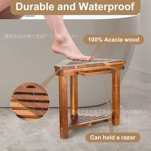 Wooden <b>bathroom</b> <b>stool</b>, corner double-layer storage rack, solid wood <b>bathroom</b> toiletries organizer - Product Image 4