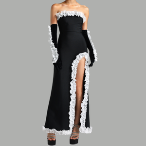 Ocstrade nouveauté robes de soirée 2024 élégant étage-longueur sans bretelles haute fente volants petite trompette <span class=keywords><strong>robe</strong></span> de soirée de pansement - Product Image 1