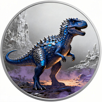 Pièce de collection en cuivre plaqué argent pur 999, ronde, 1 once Troy, en cuivre pur 999 de haute qualité, avec relief coloré représentant un Velociraptor animal sauvage