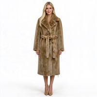 Manteau long élégant Zeyu pour femme en fausse fourrure camel, col à revers, ceinture à la taille, veste d'hiver de luxe, manteaux en fausse fourrure écologiques pour femme ODM
