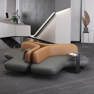 Conjunto de Sofás de Oficina Metálicos de Forma Irregular, Modulares, con Esponja de Alta Densidad, Color Café, 200x150x86, para Áreas de Espera y Reuniones - Product Image 3