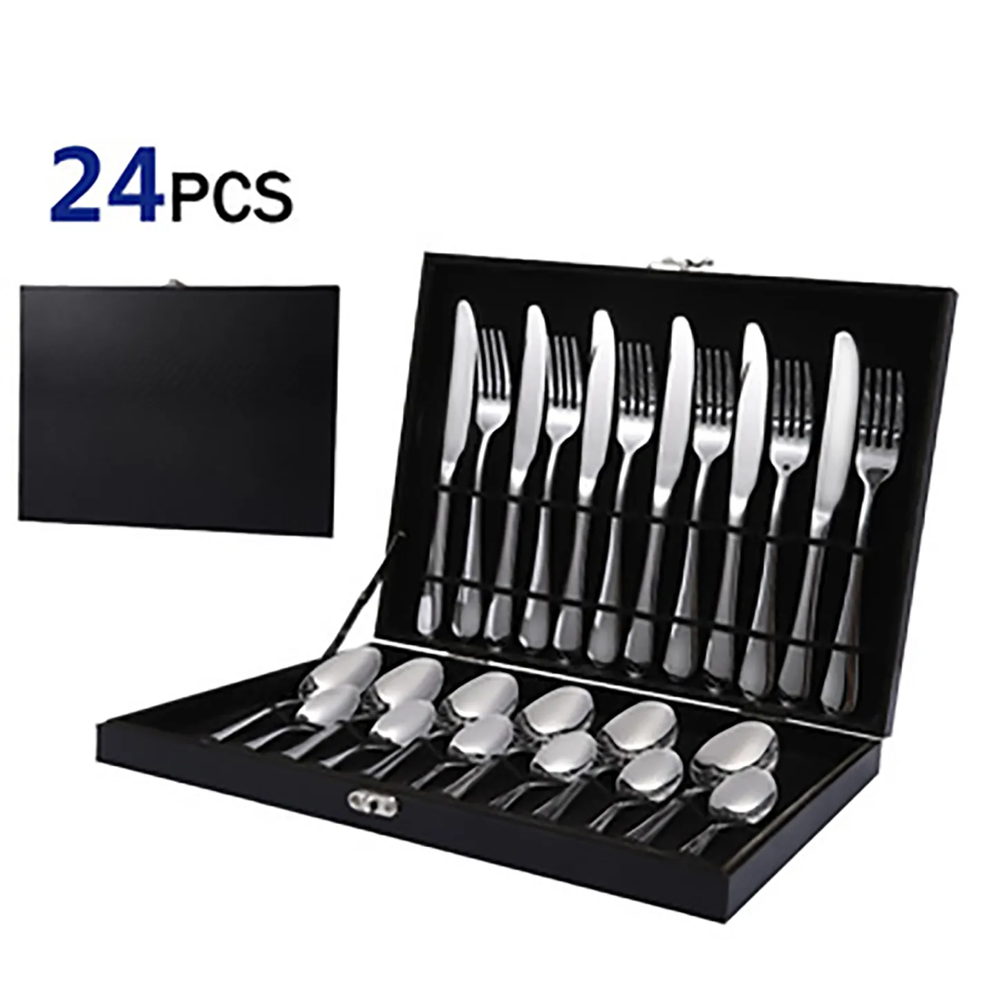 Jieyang Rongcheng Shengde Thép Không Gỉ Bộ Dao Kéo Kim Loại Bạc Sang Trọng Flatware Set 24 Cái Với Dao Kéo Hộp