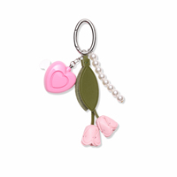 EDGE Alarme de sécurité personnelle en forme de cœur, porte-clés, pendentif rose fleur feuille perle pompon, breloque de sac d'urgence portable pour femmes