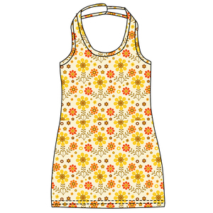 Abito da bambina alla moda con stampa floreale/animale, senza maniche, senza schienale, in tessuto di seta latte, personalizzabile, lunghezza al ginocchio - Product Image 2