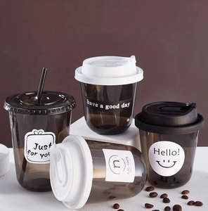 Gobelets jetables en PET pour café glacé, forme en U, transparents/noirs, pour boissons froides, café à emporter, impression personnalisée du logo, modèle 0349 - Product Image 3