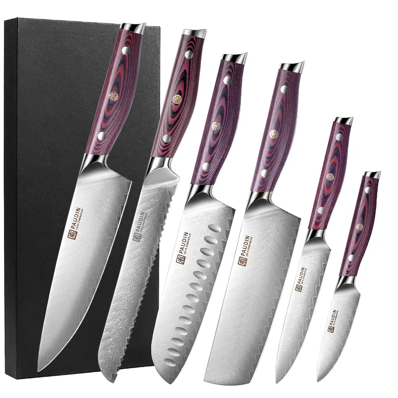 6PCS Royalty Line Professional 8 "7" 5 "3.5" Damas Couteau de chef de cuisine AUS 10 Ensemble de couteaux japonais