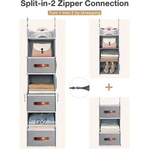 Organisateur de placard suspendu, flexible, se divise en 2, avec 3 tiroirs, étagères de rangement suspendues - Product Image 4