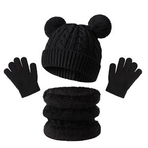 Ensemble Bonnet, Écharpe et Gants <span class=keywords><strong>d</strong></span>'<span class=keywords><strong>Hiver</strong></span> pour Enfants, Unisexe, en Tricot Chaud avec Boutons, Mitaines pour Tout-Petits, Cache-Cou, Motif Jacquard Uni pour le Ski - Product Image 3