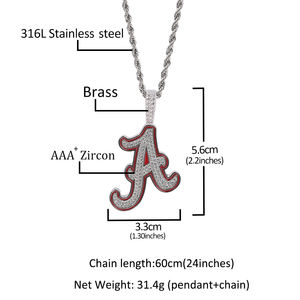 ฮิปฮอปน้ำมันสีแดงตัวอักษร A จี้แร็ปเปอร์เครื่องประดับพร้อมส่งสร้อยคอ Bluk - Product Image 3