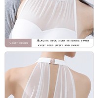 Combinaison de danse de ballet pour femme adulte, nouvelle collection été, sans manches, col halter, tenue d'entraînement artistique, combinaison de gymnastique en maille patchwork