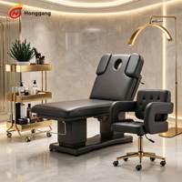 Lit de soin professionnel électrique à 3 moteurs, réglable, en cuir synthétique luxueux, base dorée, lumière LED, personnalisable, pour soins de la peau et spa