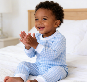 Ensemble de pyjamas en vichy bleu pour bébés garçons, mode de Pâques, vêtements de nuit pour enfants personnalisés - Product Image 2
