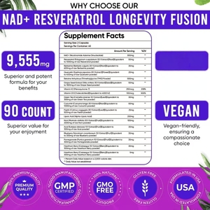 Vitahealthy Private Label Factory 18 in 1 Nad Resveratrol Berberine Fisetin Quercetin All in One Mineral fusion NAD <strong>Capsules</strong> - Product Image 3