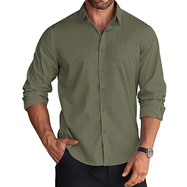 High Quality Men's Business Dress Shirt Long Sleeve Regular Fit Shirt Casual Dot Printed Button Down Shirts