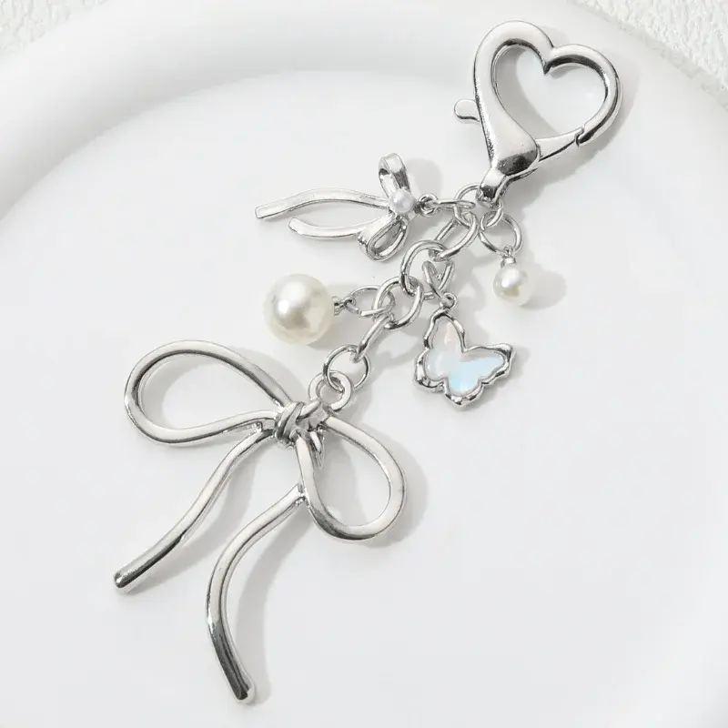 Y2K Pretty Butterfly Bow Knot Pearl Enamel Keychain Flying Insect Key ...