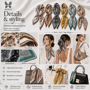 Écharpe en soie simulée à imprimé rétro pour femmes - Écharpe carrée de 70 cm Écharpe haut de gamme polyvalente Écharpe de <span class=keywords><strong>cou</strong></span> Petit <span class=keywords><strong>foulard</strong></span> carré - Product Image 2