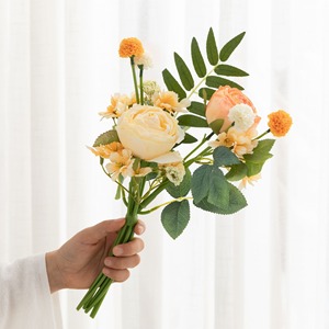 Ornements De Mariage Simulation Bouquet Salon En Plastique Arrangement De Fleurs Bord Brûlé Rose Décoration Artificielle - Product Image 5