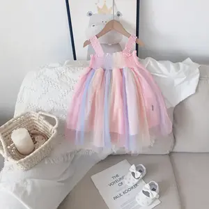 Hot sale Girls' Rainbow suspender skirt Lovely princess dress Children's party dress kids performance skirt