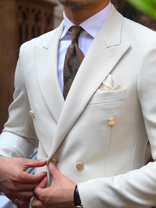 Costume d'affaires italien pour <span class=keywords><strong>homme</strong></span>, coupe ajustée, motif pied-de-poule, croisé, avec pantalon à braguette zippée, pour banquets et mariages, en liquidation à prix réduit - Product Image 3