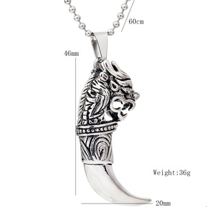 Collar con colgante de diente de dragón de acero inoxidable para hombre, joyería de moda con signo del zodiaco, color acero 304 con cadena de 60 cm - Product Image 5
