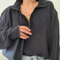 VSCOO 2025 Pull à capuche en maille torsadée avec fermeture éclair pour femme, col montant, logo OEM personnalisé sur le devant pour la saison d'automne