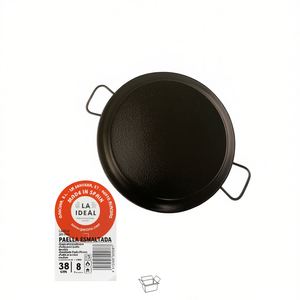 Poêle à paella en fonte émaillée durable de 38 cm avec poignée en acier inoxydable, vaisselle espagnole traditionnelle pour la cuisson et le service - Product Image 2