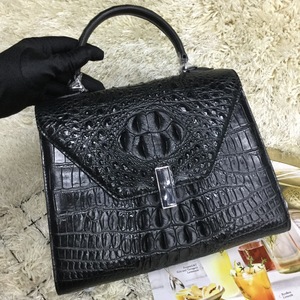 Sac à main enveloppe en cuir de crocodile noir avec fermeture à cadenas argenté, sac élégant pour femme, usage quotidien - Product Image 5