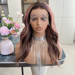 Perruque synthétique frontale en dentelle transparente 13x4, marron avec des boucles lâches violettes de haute qualité, perruques synthétiques pour femmes - Product Image 4