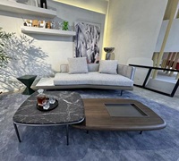 Table centrale d'œuf ovale simple et moderne pour la maison Table basse de villa au design unique décorative avec dessus en bois et marbre