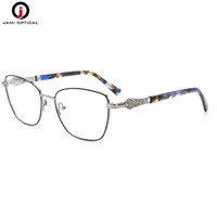 Vente en gros de montures optiques en métal plaqué IP, lunettes rétro œil de chat, logo personnalisé, montures de lunettes pour femmes de haute qualité