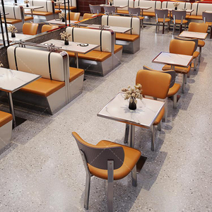 Xzy thép không gỉ Booth Orange & White da sofa và Rock tấm bàn ăn tùy chỉnh-thực hiện cà phê cửa hàng Bàn và ghế Bộ - Product Image 4