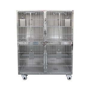 Stainless Steel Double Layer Four Compartment <b>Cat</b> <b>Cage</b> With Wheels For Pet Shop Hospital Use - Product Image 3