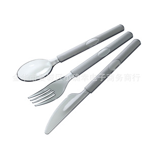 Disposable Long Handle Thickened Plastic <b>Knife</b> <b>Fork</b> <b>Spoon</b> <b>Set</b> For Takeout Dessert Milk Tea Party Use Grey Color - Product Image 5