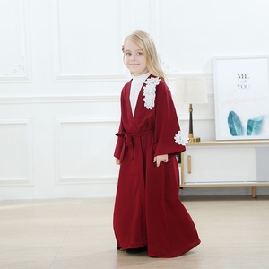 1836-1 #   Abaya Blanca Floral de Alta Calidad para Niña, Ropa Musulmana de Manga Larga para Niños, Estilo Dubai - Product Image 6