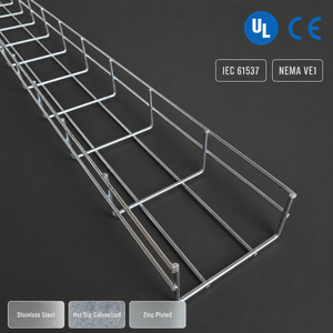 CUL NEMA VE1 Conforme, chemin de câbles industriel en treillis métallique, installation rapide, <span class=keywords><strong>acier</strong></span> inoxydable 304, galvanisé à chaud, capacité 200 kg, pour câblage électrique de bâtiment - Product Image 1