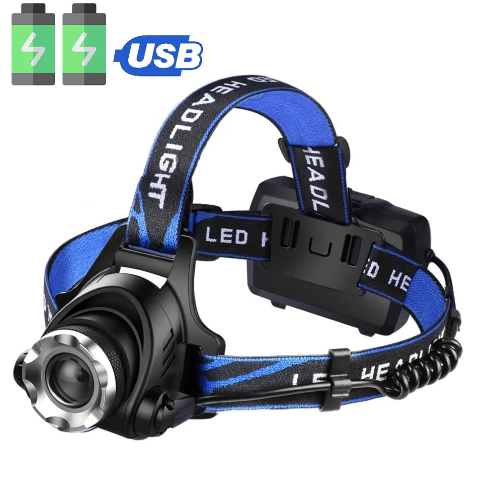 Super bright 1000 Lumen 10W LED USB Charging Waterproof Head Flashlights Zoomable headlamp with safty lights
