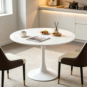 Elegante Mesa de Comedor Redonda de Piedra Sinterizada, Tablero con Aspecto de Mármol Blanco, Base de Pedestal Tipo Tulipán, Muebles de Comedor para Cocina y Restaurante - Product Image 4