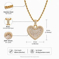 Collier tendance en or plaqué 14 carats avec pendentif cœur baguette en zircon cubique 5A, bijoux pour femmes