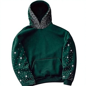 Sudadera con Capucha Verde para Hombre, con Pedrería, Corte Regular, Felpa Francesa, Informal, de Invierno, 100% Algodón, Transpirable, Ecológica, con Bolsillo - Product Image 1