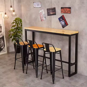 Nhà máy nóng bán giá rẻ sơn tĩnh điện cổ điển <span class=keywords><strong>Stackable</strong></span> kim loại công nghiệp Bar ghế bảng thiết lập bảng gỗ rắn hàng đầu - Product Image 6