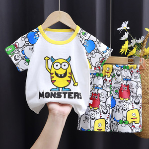 Ensemble de vêtements d'été pour enfants, vêtements en coton pour garçons et filles, tenues respirantes pour enfants, costume d'été mignon imprimé d'animaux - Product Image 2